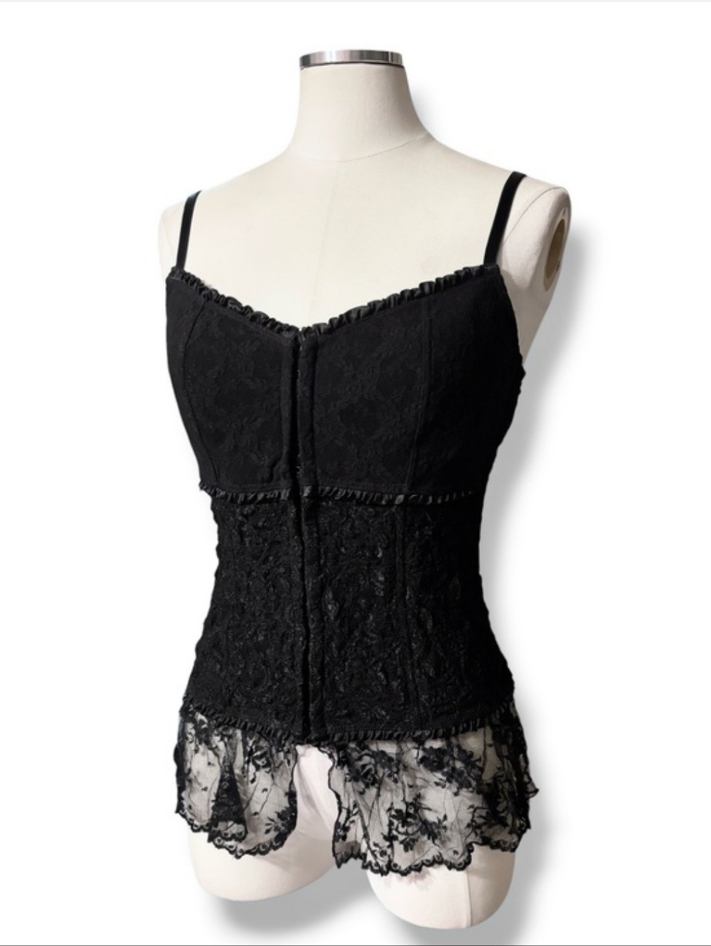 PAPILLON BLANC Black Corset Style Lace Camisole Top 90s VINTAGE